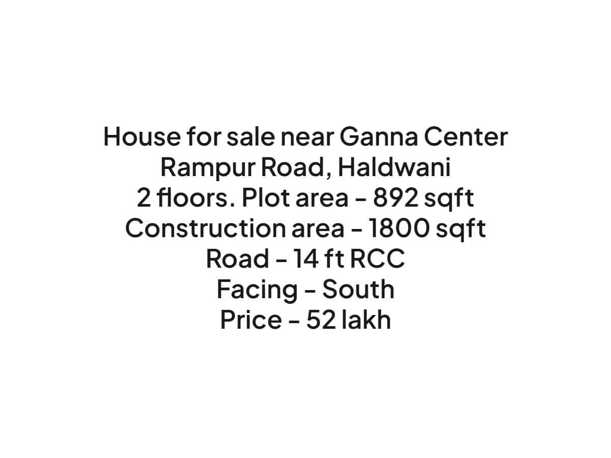 Spacious 2-Floor House for Sale in Ganna Center Haldwani