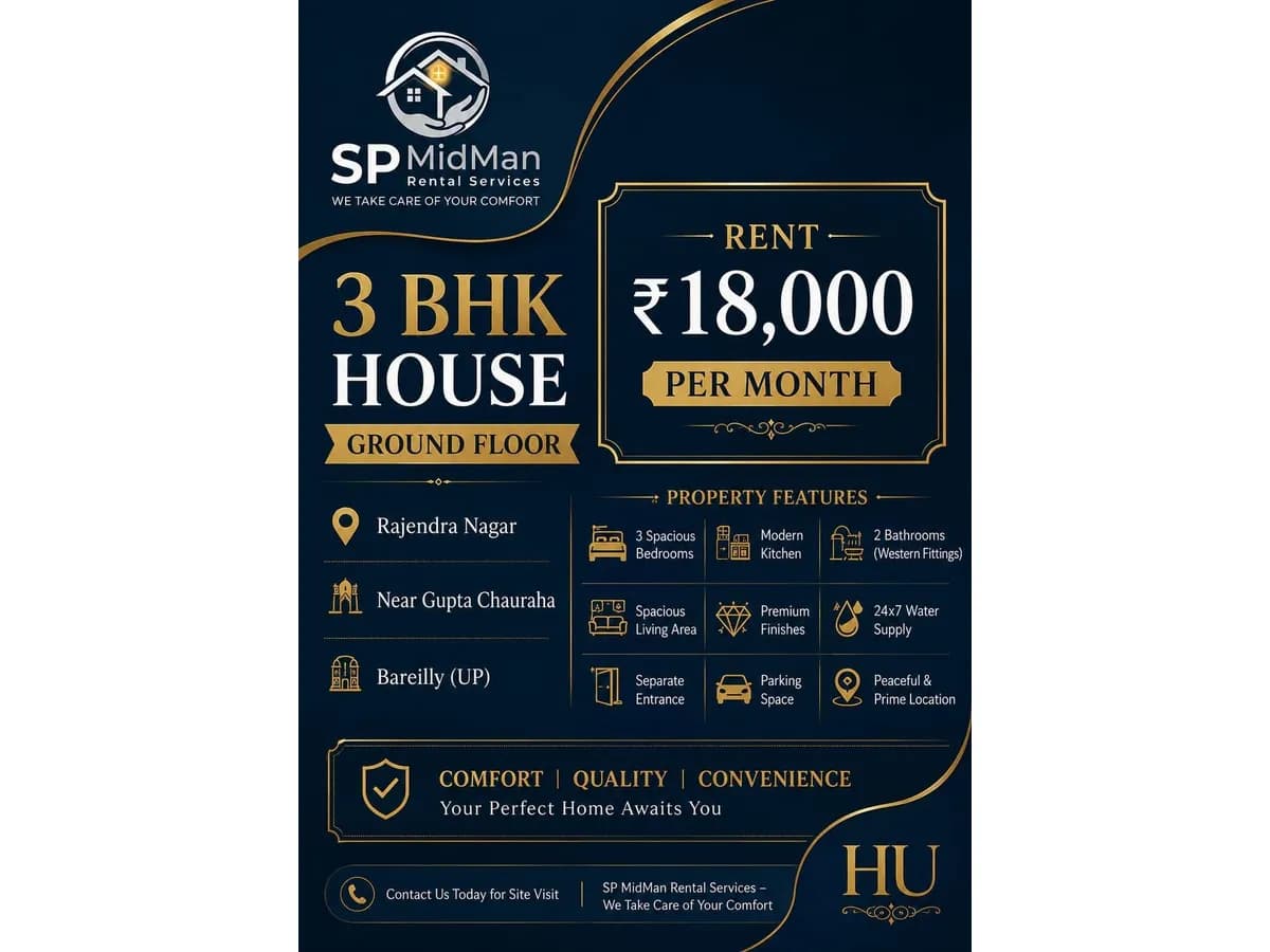Spacious House for Rent in Rajendra Nagar, Bareilly at ₹18000/Month