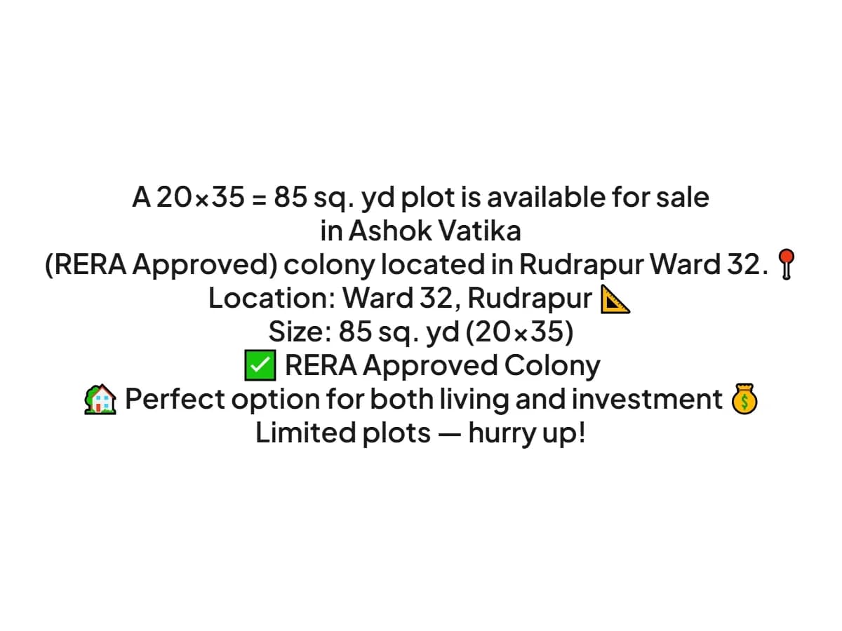 RERA Approved 85 Sq Yd Plot for Sale in Rudrapur